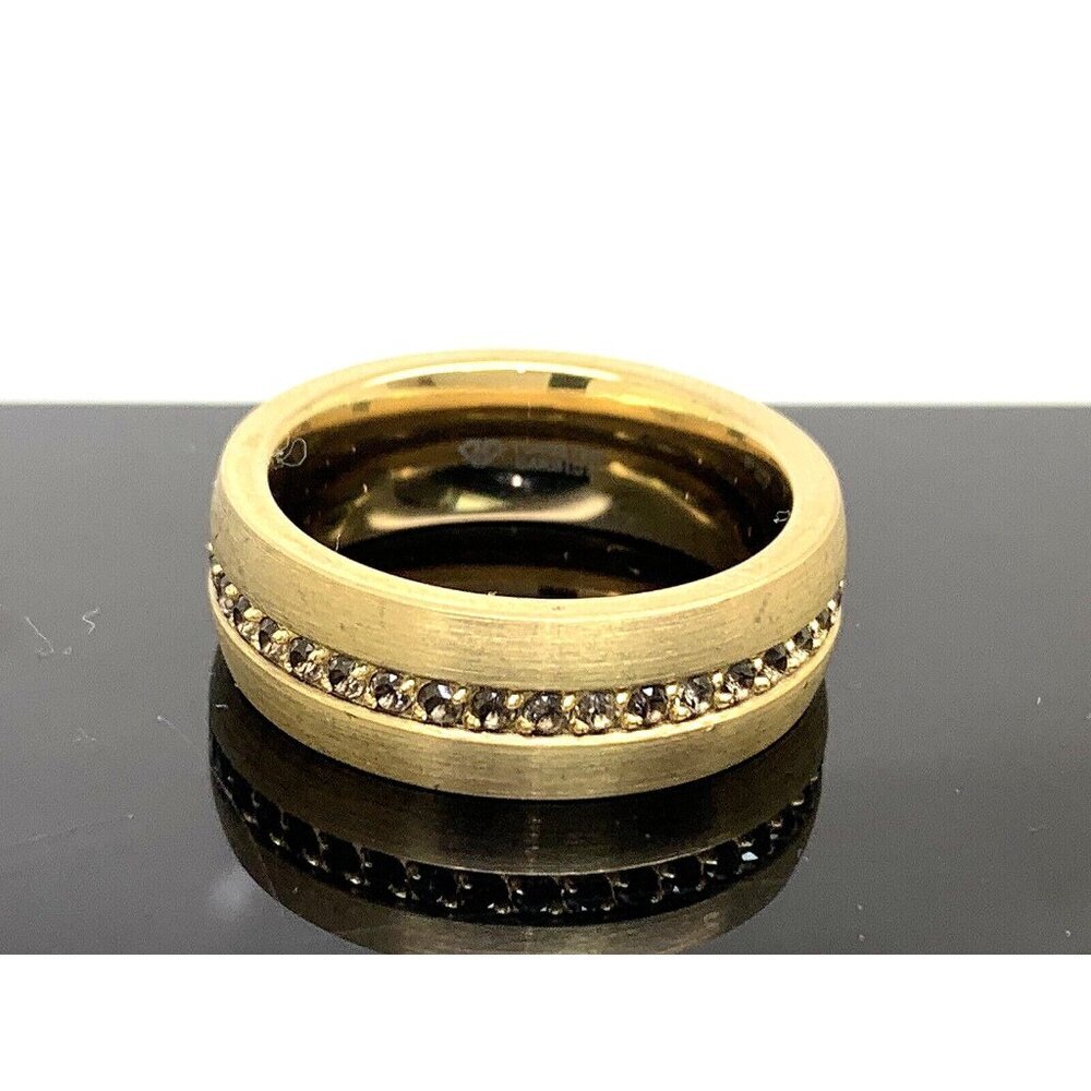 Men's Wedding Band Gold Tone Tungsten Gemstone Eternity 8mm Ring Size 10.75